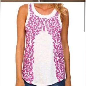 🌼 clearance Lucky Brand Sz S White with Purple Embroidered Floral Racerback Top